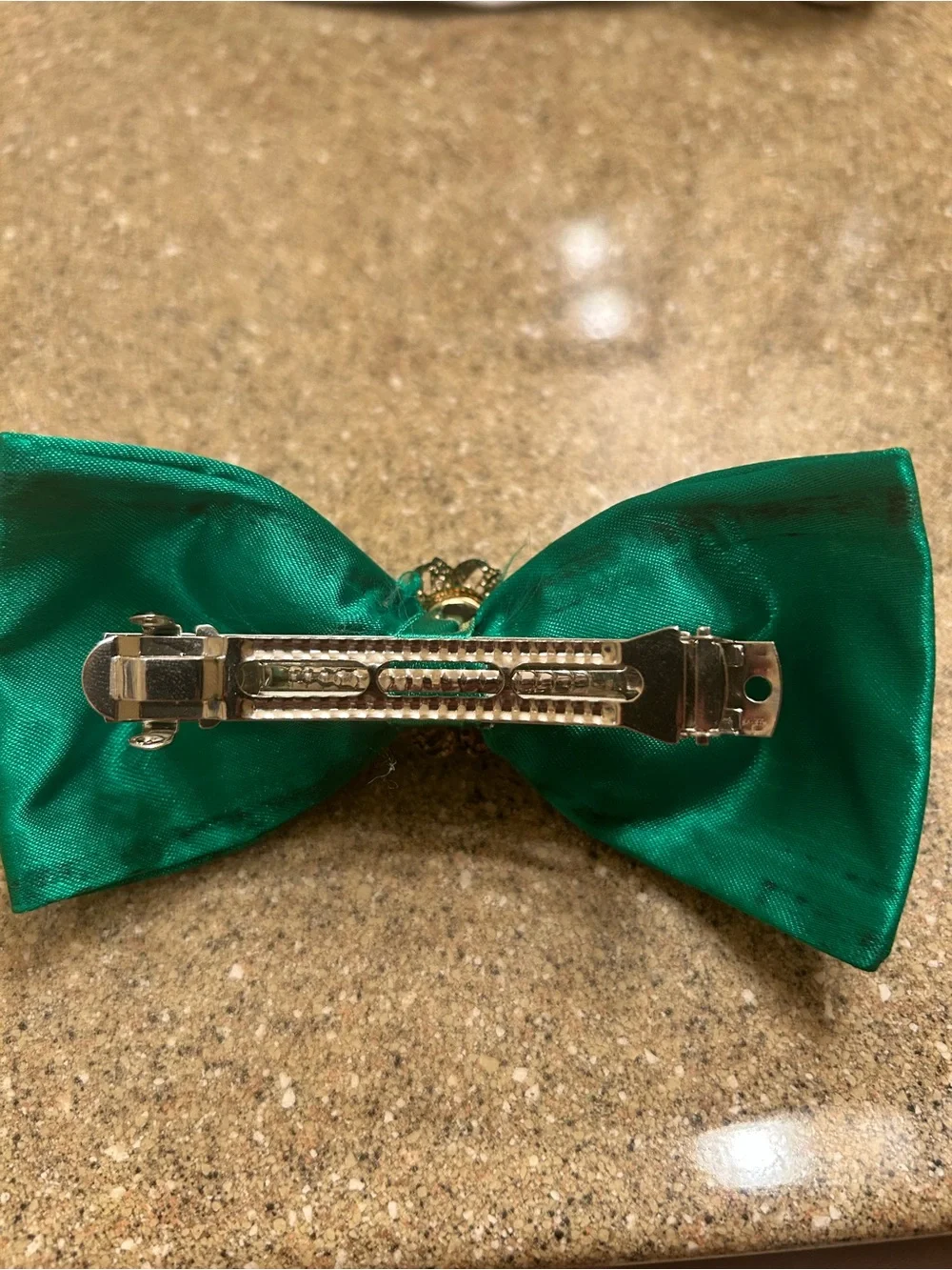 Vintage 1980s/90s Emerald Green Satin Hair Bow Barrette Retro Statement
